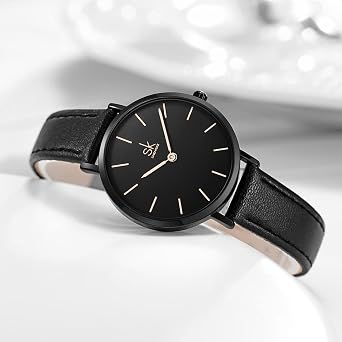 sk ultra thin minialist women's watches simple two hands women's dress watch leather strap
