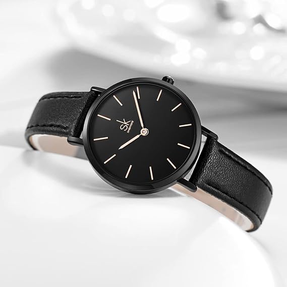 sk ultra thin minialist women's watches simple two hands women's dress watch leather strap