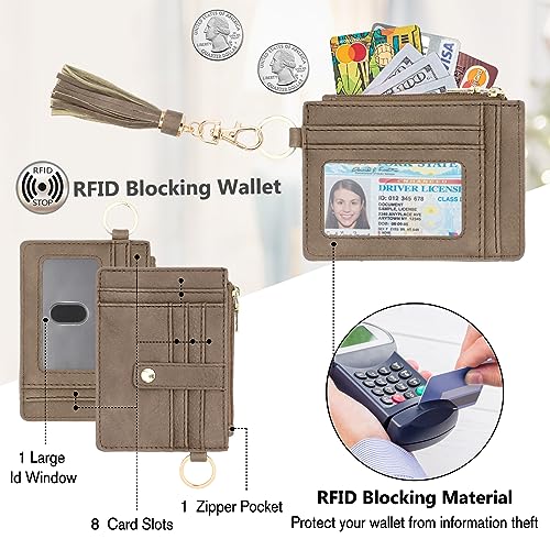 Image of KNGITRYI Wristlet Wallet for Women,RFID Keychain Wallet with Beaded Strap | 8 Card Slots,ID Window,Zipper Pocket,Leather Tassel,Compact Design