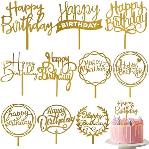 AOOTUERL 10 Piezas Decoración de Tartas de Feliz Cumpleaños, Topper Dorado Delicado para Celebración | Ya disponible en tu tienda friki favorita! En mundofriki.es!