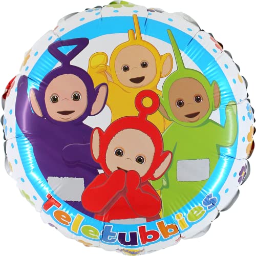 Grabo Ballon d'anniversaire Teletubbies Ballon de fête pour enfants rond en aluminium avec paille pour gonfler. Ballons colorés Made in Italy 35 x 35 cm
