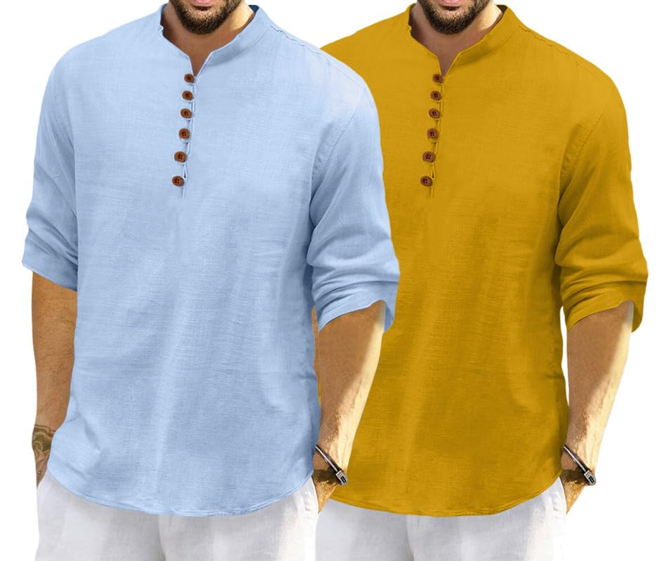 Image of ROYALSCOUT Men's Cotton Polyester Blend Solid Regular Fit Full Sleeve Short Kurta | Ethnic, Lightweight Summer Kurta for Daily & Occasion Use