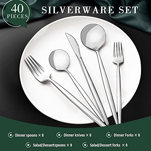 40-Piece Silverware Set for 8, CEKEE Stainless Steel Flatware Cutlery Set for Home Restaurant Hotel Apartment, Kitchen Utensils Set Included Knife Spoon and Fork Set- Mirror Polished & Dishwasher Safe - Thumbnail 2