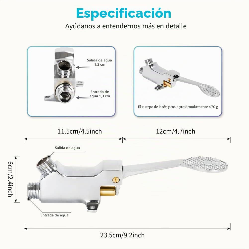 Válvula a Pedal Simple para Suelo LukLoy, Cromo Pulido Válvula de Agua Operada con el Pie para Cocina y Baño (1 paquete)