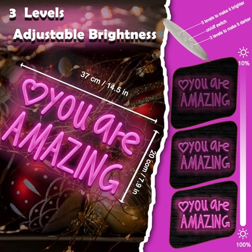 Image of You Are Amazing Neon Sign,Classroom Teen Room Wall decorations | Silicone Light Strips, Acrylic Sheets,USB Interface,Size: 13.6 in* 8.4 in,Wall Decorations in Classrooms and Teengirls' Rooms