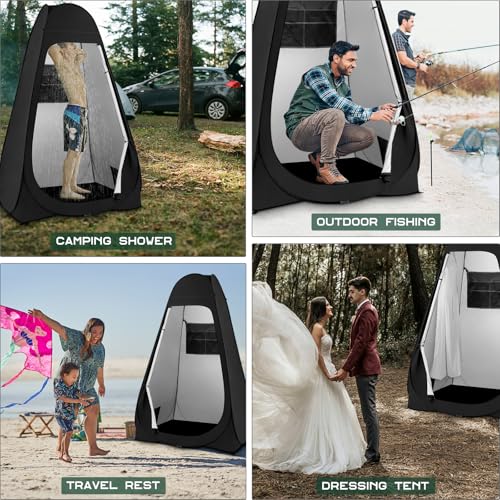 Image of BRIAN & DANY Pop Up Shower Tent, 6.9 FT Tall Changing Tent with Rain Shelter & Windows, Portable Privacy Tent for Camping, Toilet or Bathroom, UPF 50+ & Waterproof, 47.2 inch x 47.2 inch x 82.7 inch, Black