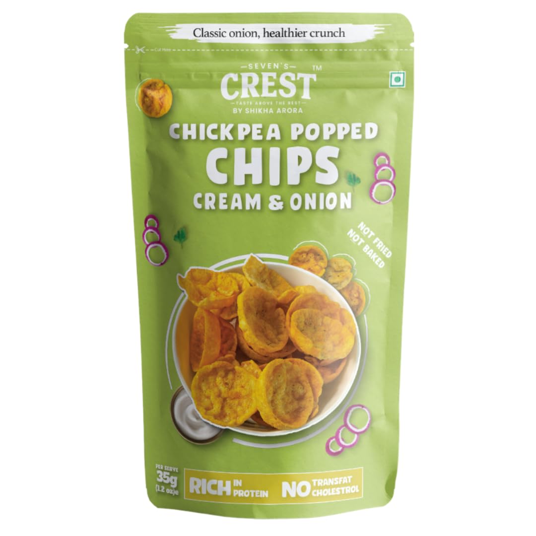 Seven's Crest Chickpea Popped Chips – Cream & Onion 35g x Pack of 3 | Not Baked | Not Fried | Rich in Protein | Low Calorie | Healthy Snack-image-19