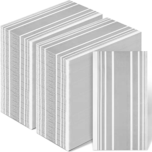 200 Pieces Disposable Paper Guest Towels Bulk, Paper Guest Napkins For Bathroom, Disposable Hand Towel Linen Feel Disposable Paper Napkin For Dinner Holiday 2 Ply Grey Stripe Paper Napkins #TOP7