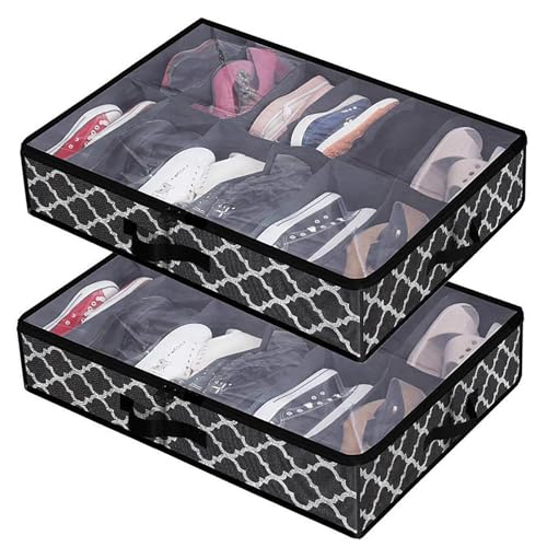 RYJYQYX Cassetto sotto Letto Pieghevole con Copertura Trasparente, Contenitori per Letto Contenitore per Scarpe, Vestiti, Stivali, Giocattoli, Borse sotto Il Letto,A-2Pcs