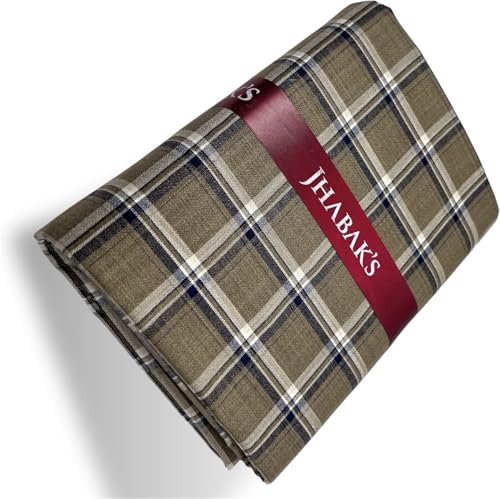 Image of JHABAK'S Cotton Blend Unstitched Checkered Fabric for Men - 2.35m Shirt Piece / 3m Kurta Piece - Width 36 Inches
