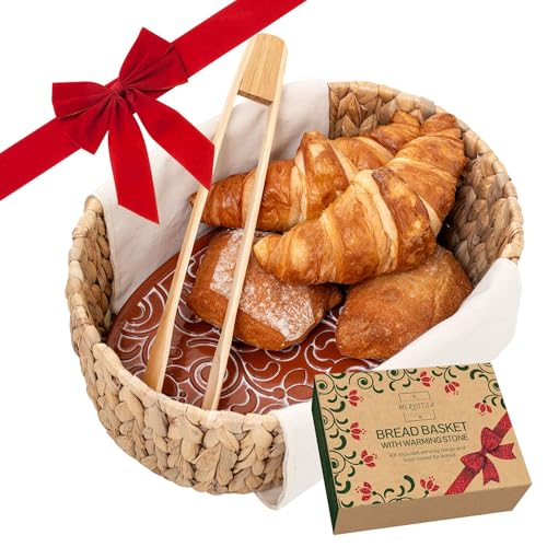 Bread Warmer Basket with Stone - Tortilla Warmer - Bread Baskets for Serving- 11.8x9x4.72 Inches - House Warming Gifts