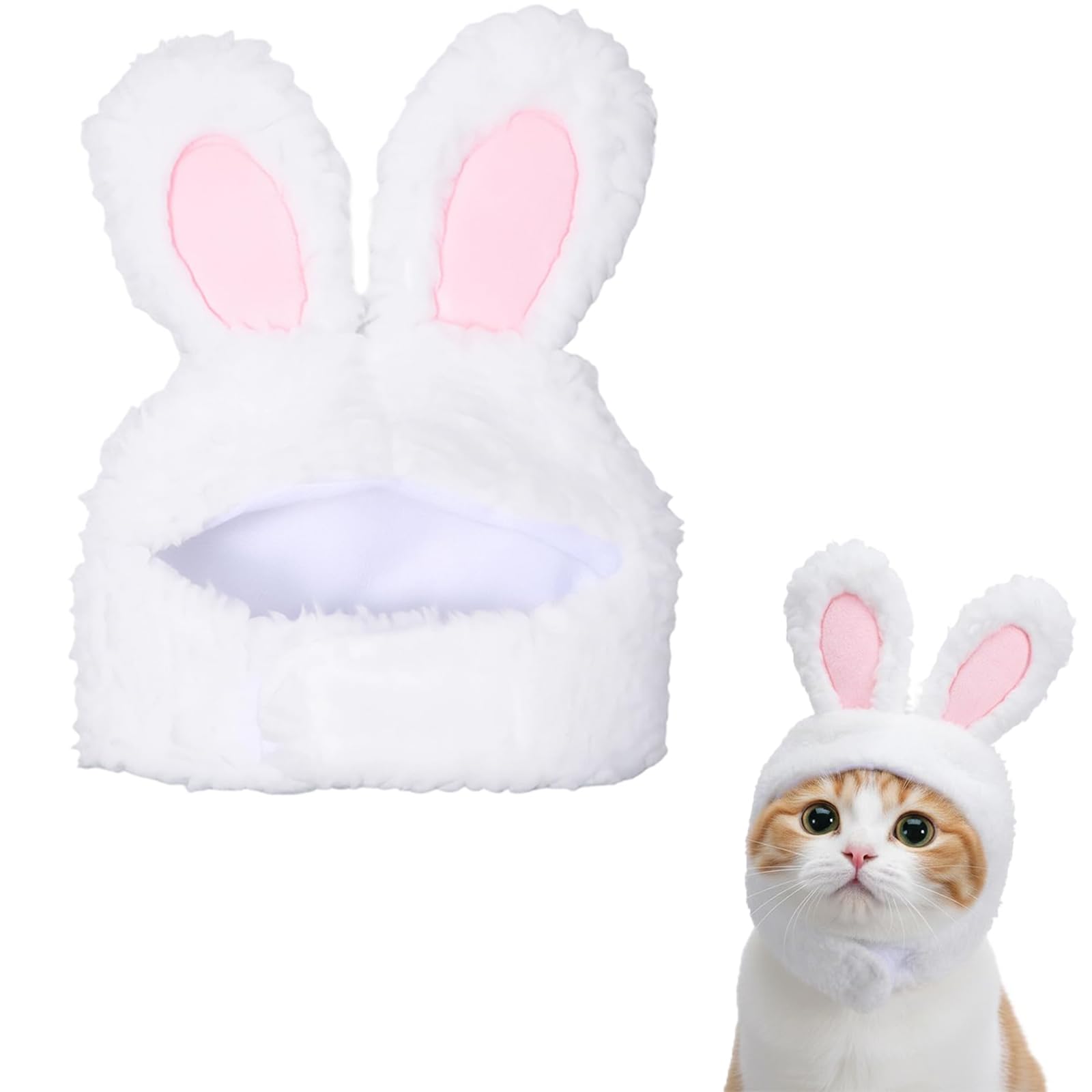 Cute Bunny Rabbit Cats Hat,Soft Plush Cat Clothes Adjustable Headwear Dog Easter Outfit Costume with Bunny Cap Funny Pet Costume Hat for Puppy Easter Bonnet for Dogs Photo Prop with Ears for Cats