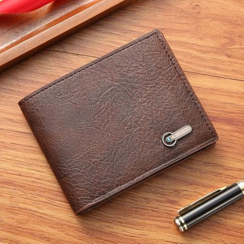 Men Wallet PU Money Bag Folding Card Bag(Coffee)