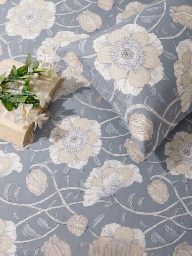 Image of Mafatlal 144 TC Floral bedsheet for Double Size Bed, 90x100 inches Pure Cotton Double bedsheet with Pillow Covers, Cotton Full Bed Sheet Cover chadar|Steel Grey