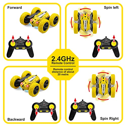 Btec Remote Control Car For Kids, Rc Stunt Cars With Double Sided 360° Rotating Drift Rc Car For Boys 8-12 (Yellow) #TOP4