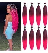 UPruyo Pink Ombre Braiding Hair Pre Stretched Kanekalo Mixed 1b Pink Braiding Hair Extensions for...