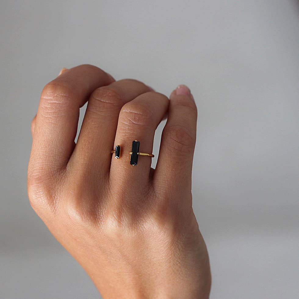 Miniatura 3 de SofiacCeations Handmade Obsidian Ring, Obsidian Bar Ring, 18K Gold Dainty Minimalist Ring, Cuff Adjustable Reiszable Ring, Healing Protection Ring