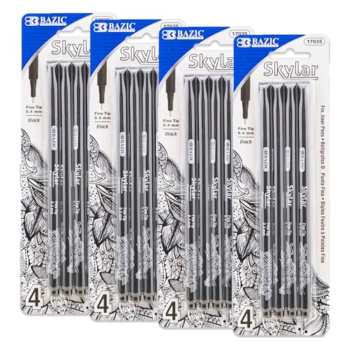 BAZIC PRODUCTS Skylar Black Fineliner Pens, 0.4 mm, 4 Count, 4-Pack
