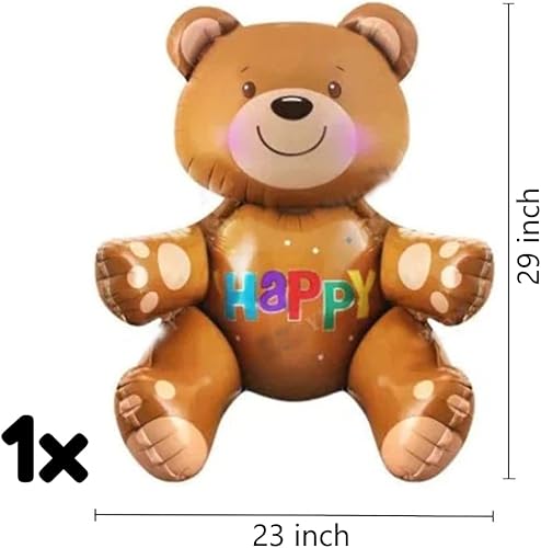 Miniatura 4 de DIWULI Juego de globos de oso de peluche de 1 año, globo número 1, suministros de decoración de cumpleaños de oso de peluche, globos de feliz