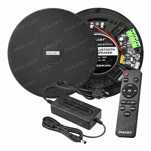 Image of DULCET DC-CS6F-BT Pro Black 6.5 Inch 20W 2 Way Active Bluetooth Ceiling Speaker with Inbuilt Amplifier - Supports Upto 3 Passive Ceiling Speakers
