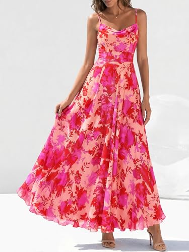 Image of BTFBM Women Summer Maxi Dresses Elegant Wedding Guest Dress | Cowl Neck,Spaghetti Strap,Mesh,Floral,A-Line,Flowy,Party,Cocktail,Homecoming,Graduation,Sundress,Prom,Beach Long Dresses