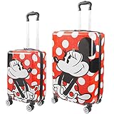 FUL Disney Minnie Mouse Rolling Luggage, Hardshell Suitcase with Wheels, Polka Dots, Red, 2 Piece Set