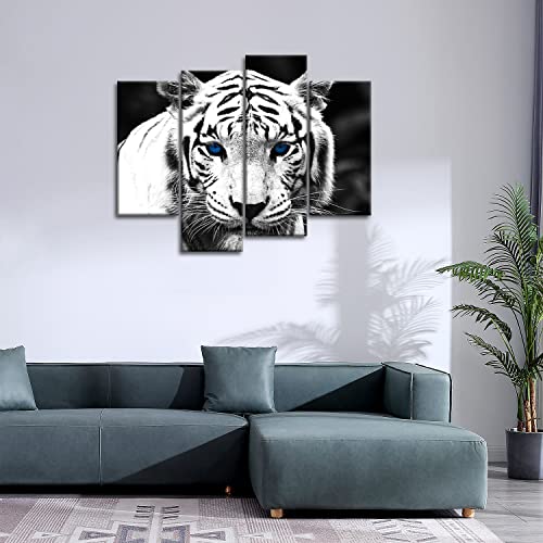 Black & White 4 Panel Wall Art Painting Blue Eyed Tiger Prints On Canvas The Picture Animal Pictures Oil For Home Modern Decoration Print Decor For Kitchen #TOP2