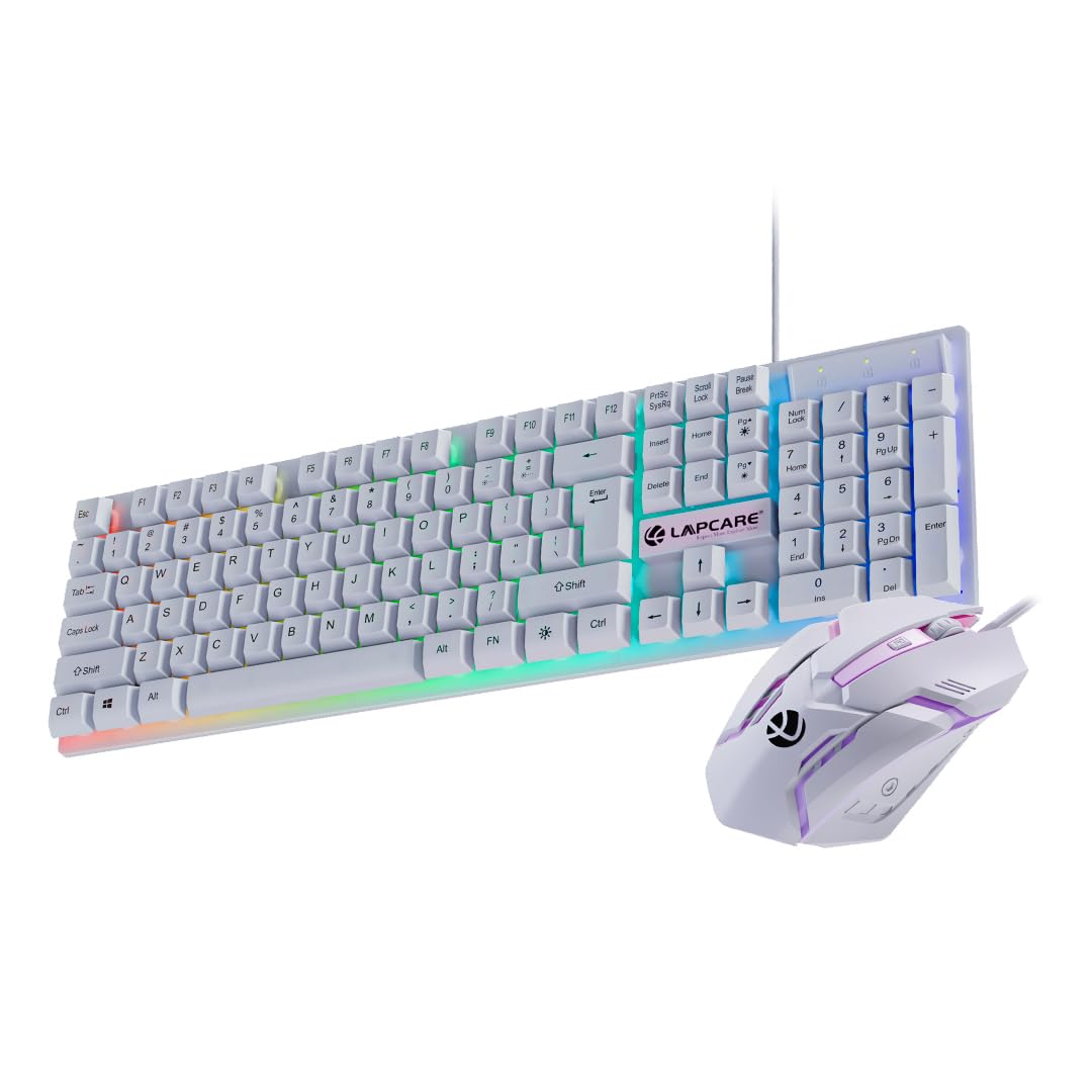 LAPCARE RAPIDO Wired Gaming Keyboard and Mouse Combo with RGB Lighting, Membrane Keys, 8 Million Clicks, Optically Precise Tracking, USB Interface, Ergonomic Design for PC Gaming LAPCARE RAPIDO Wired Gaming Keyboard and Mouse Combo with RGB Lighting, Membrane Keys, 8 Million Clicks, Optically Precise Tracking, USB Interface, Ergonomic Design for PC Gaming