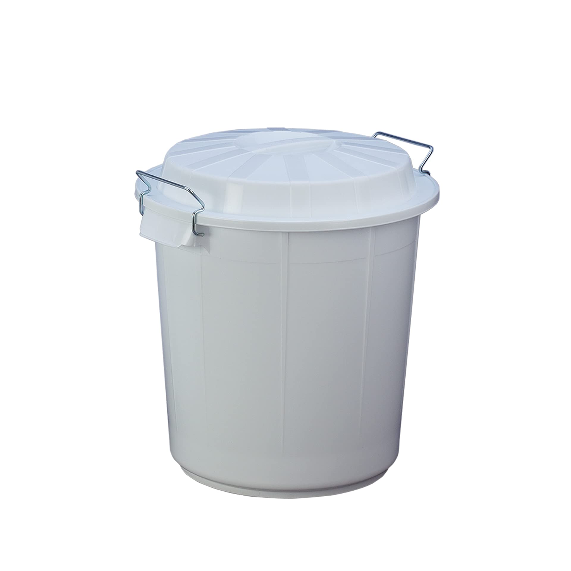 Cubo Industrial con Tapa 50 litros – Plástico Resistente, Asas Metálicas Ergonómicas, Color Blanco, 45,5x45,5x50,5 cm – Ideal para Industria, Limpieza y Hostelería | Denox