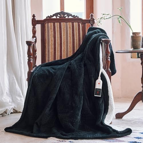 Heated Blanket Electric Blanket Throw 50''X60''-Heating Blanket with 6 Heat Settings-10 Hours Auto Off,ETL Certified,Machine Washable (Black)
