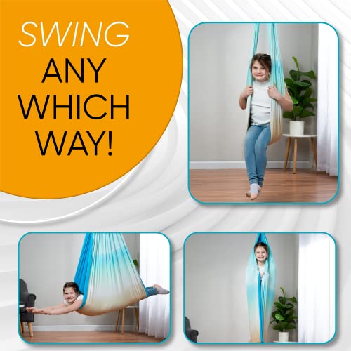 Image of Indoor Sensory Swing for Kids or Outdoor - Holds 300lbs, Double-Layer, & 360 Swivel, Calming Compression Therapy Swing Hammock for Kids & Adults with All Hardware - Sensory-Motor Toys & Gifts