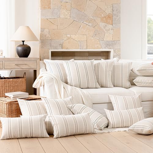 Image of Hckot Throw Pillow Covers 16x16 Set of 2 Tan Pillow Covers Farmhouse Decorative Pillows Textured Linen Square Cushion Covers for Sofa Couch Bed Living Room Decor(Tan)
