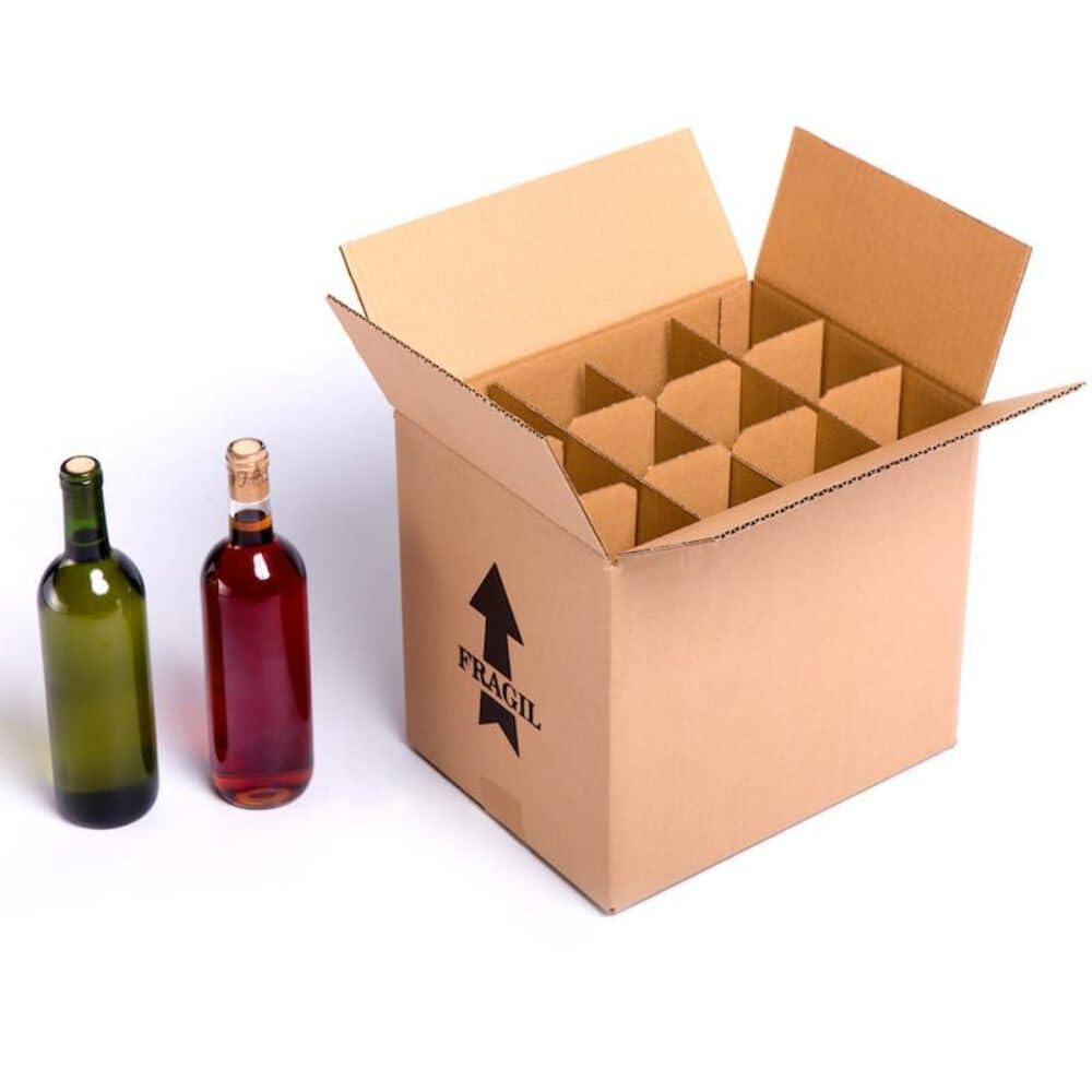 TELECAJAS | Pack de 10 Cajas para 12 Botellas de Vino con Separadores de Cartón Tipo Rejilla | Embalaje Seguro y Resistente para Envíos o Almacenaje