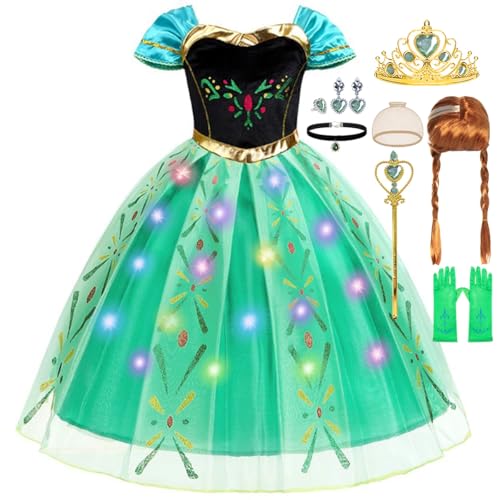 Bcyifuba Princess Anna Costume for Girls, Princess Dress for Toddler Party Halloween Carnival Cosplay with Accessories, 5-6 Years(Label 130)