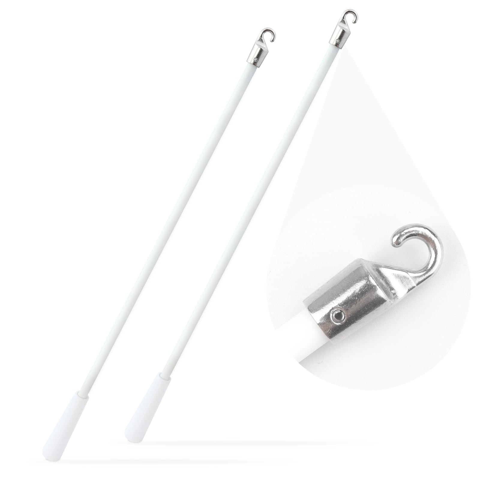 Fatiya White 43Cm Fiberglass Blind Wand With Metal Hook, Window Blind Tilt Wand, Vertical Blind Wand Control Replacement Parts, Handle Curtain Stick Blind Rods For Opener Accessory, 2Pcs