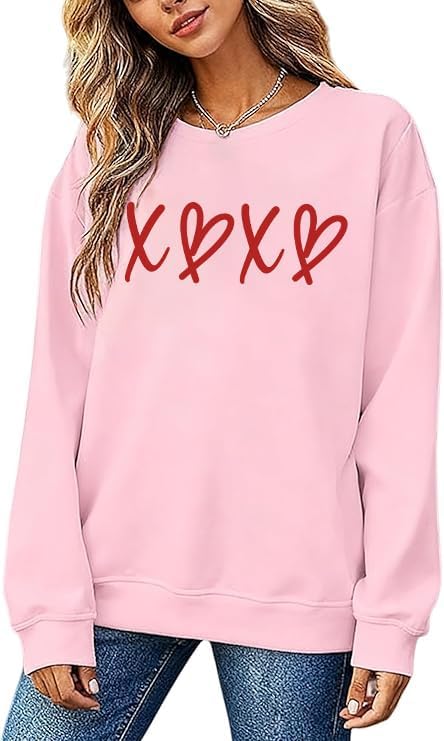 Valentine Sweatshirts for Women Cute Love Heart Shirt Valentine's Long Sleeve Pullover Tops - Image 2