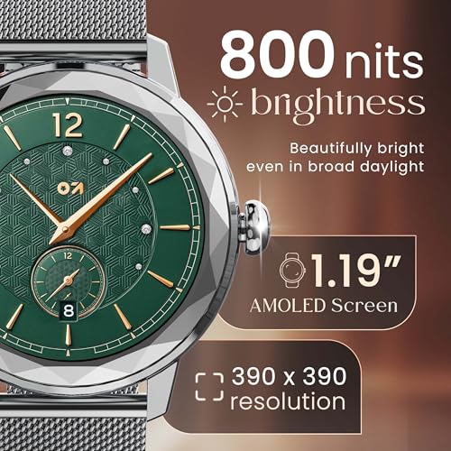 Image of GOBOULT Alora Smart Watch 1.19'' AMOLED Display, BT Calling, Rotating Bezel, 150+Watchfaces, 800 Nits Brightness, AI Voice Assistant, SpO2 Monitoring, 120+ Sports Mode (Silver)