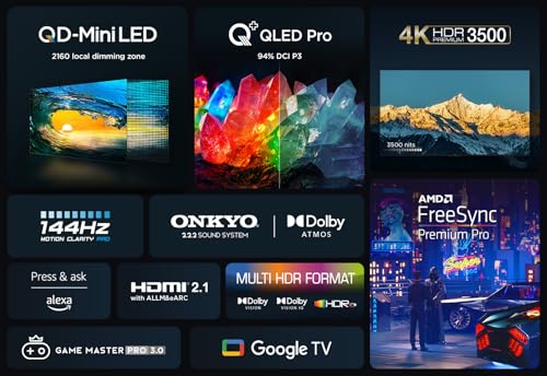 TCL 98C855K 98-inch QLED Mini LED TV, QLED PRO, 4K HDR Premium 3500nits, Smart TV Powered by Google TV (Dolby Vision & Atmos, Onkyo 2.2.2 sound system, 144Hz Motion Clarity Pro) - Image 4