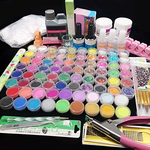 Morovan 78 Color Nail Art Kit Acrylic Powder Glitter Ball Liquid Stripe Velvet Nail Art Set