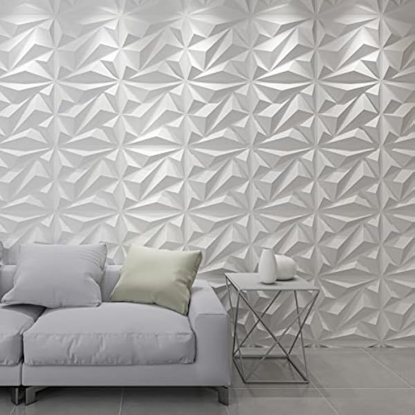 Art3dwallpanels Panel de pared de PVC 3D con diamante para decoración de pared interior en blanco, 19.7 x 19.7 pulgadas, panel de PVC con textura 3D, paquete de 12 azulejos