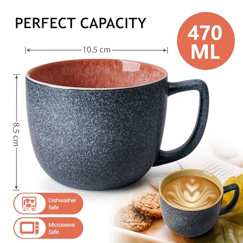 MIAMIO - 6 x 470 ml Coffee Cups/Mug Set/Coffee Cup Large/Modern Stoneware Coffee Mugs - Las Palmitas Collection - Image 6