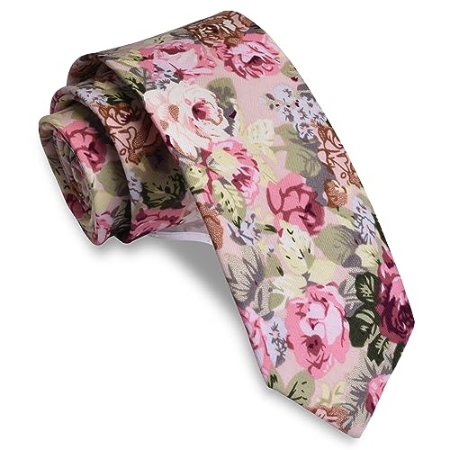 Image of GUSLESON Fashion 2.4 inch(6cm) Floral Skinny Tie for Men Slim Flower Print Cotton Necktie for Wedding Party