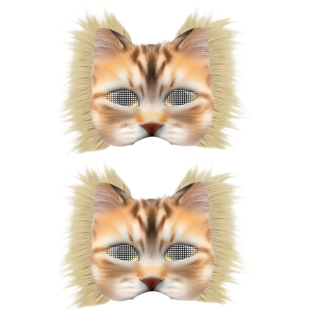 Hrippy Beige 2Set Cat Mask Kit Diy Furry Mask Set Blank Cat Mask With Furry And Eye Mesh, Diy Therian Mask Making Kit For Cosplay