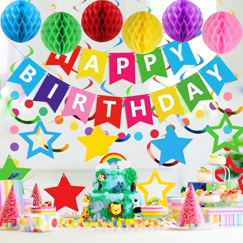 Image of meowtastic Birthday Decorations Happy Birthday Banner with Honeycomb Balls