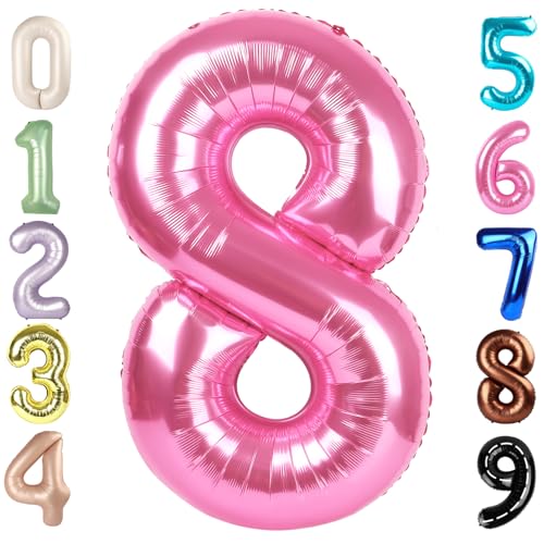 Image of 8 Balloon Numbers Birthday Decorations, 40In Pink Balloons for Men Women | Eye-catching Appearance, Perfect Decorative Centerpieces, Convenient Self-sealing Structure, Widely for Various Occasions