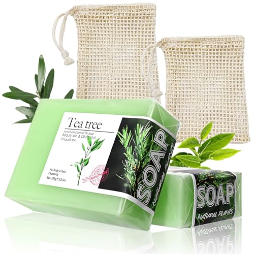 Jabón de arbol de te, Jabón Natural con Árbol de Té, Tea Tree Soap, natural puro, Adecuado para la piel aceitosa - 2X100g