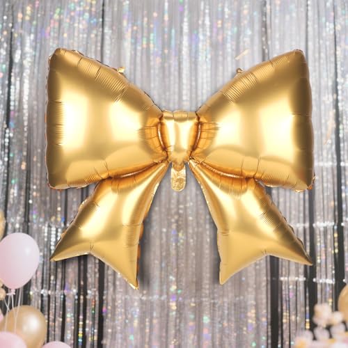 Image of 4Pcs Giant Bow Balloons, 97.5cm /38in Big Elegant Coquette Theme Balloons for Birthday Wedding Engagement & Party Large Decorations Bridal & Bachelorette Supplies (Gold)