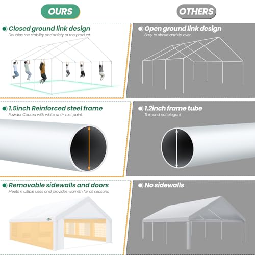 COBIZI 20x20 FT Party Tent Heavy Duty, Large Outdoor Event Tents for Parties with 6 Sidewalls & Built-in Sandbags,Waterproof Wedding Canopy Gazebo Temporary Shelter,Carport,Camping,Patio,Windproof by COBIZI - Image 6