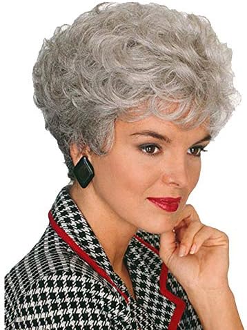 GNIMEGIL Short Grey Wig for White Women Silver Gray Curly Hair Wig Golden Girls Costume Old Lady Wig Grandma Wig Elderly Synthetic Wigs Mommy Granny Cosplay Wig