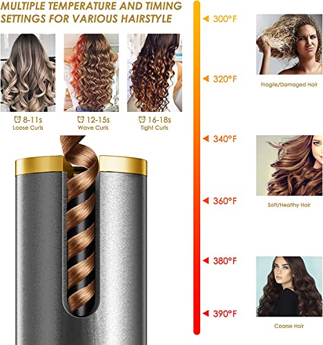 Foto von Automatisches Curling Eisen, Cordless Auto Hair Curler, Schnelles Heizen Eisen für Styling, Haar Curler with 6 Temps & Timer, Portable Auto Shut Off Curling Wand für Mädchen, Schwarz